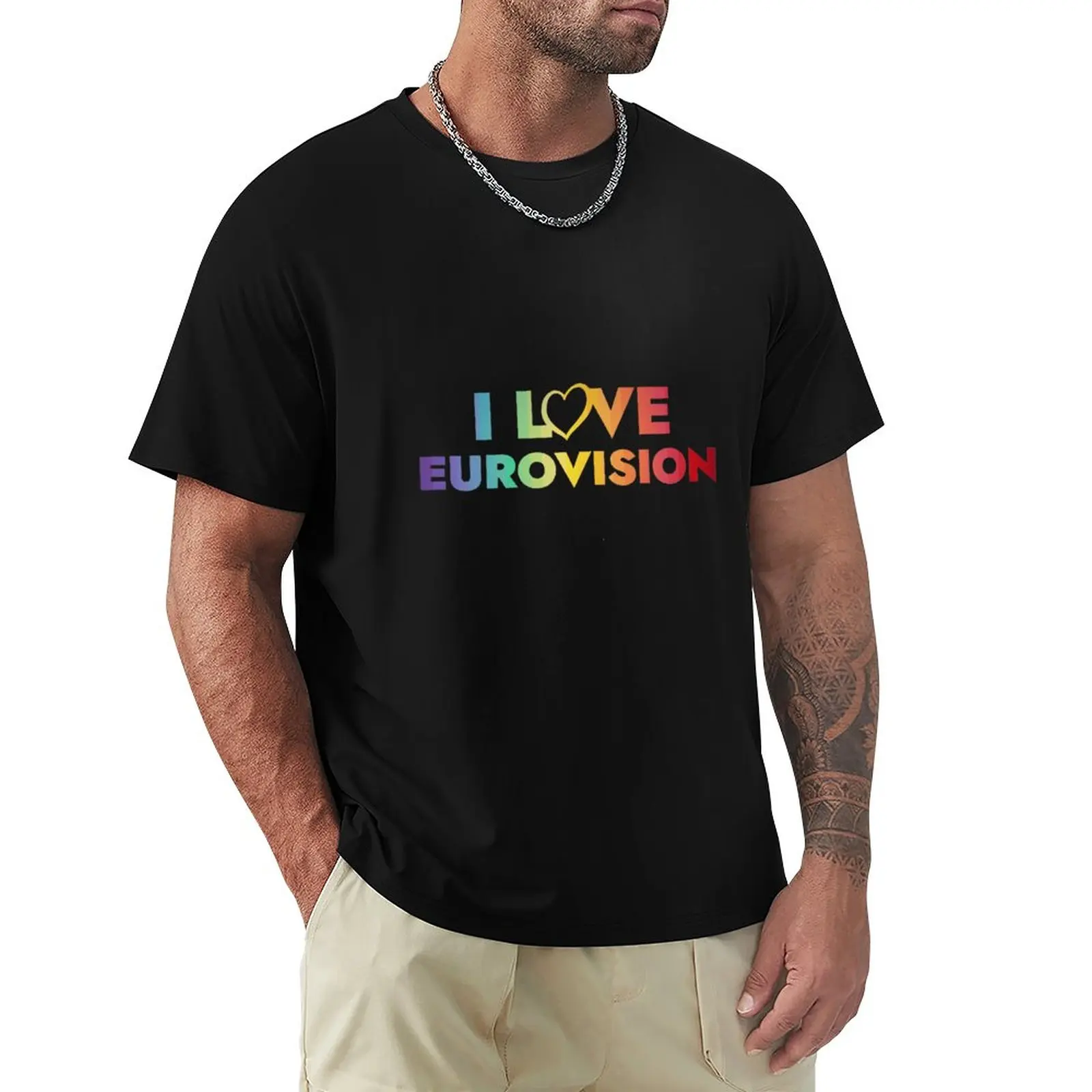 

beach man t shirt summer top I love Eurovision - rainbow pattern T-Shirt black kawaii clothes cotton teeshirt