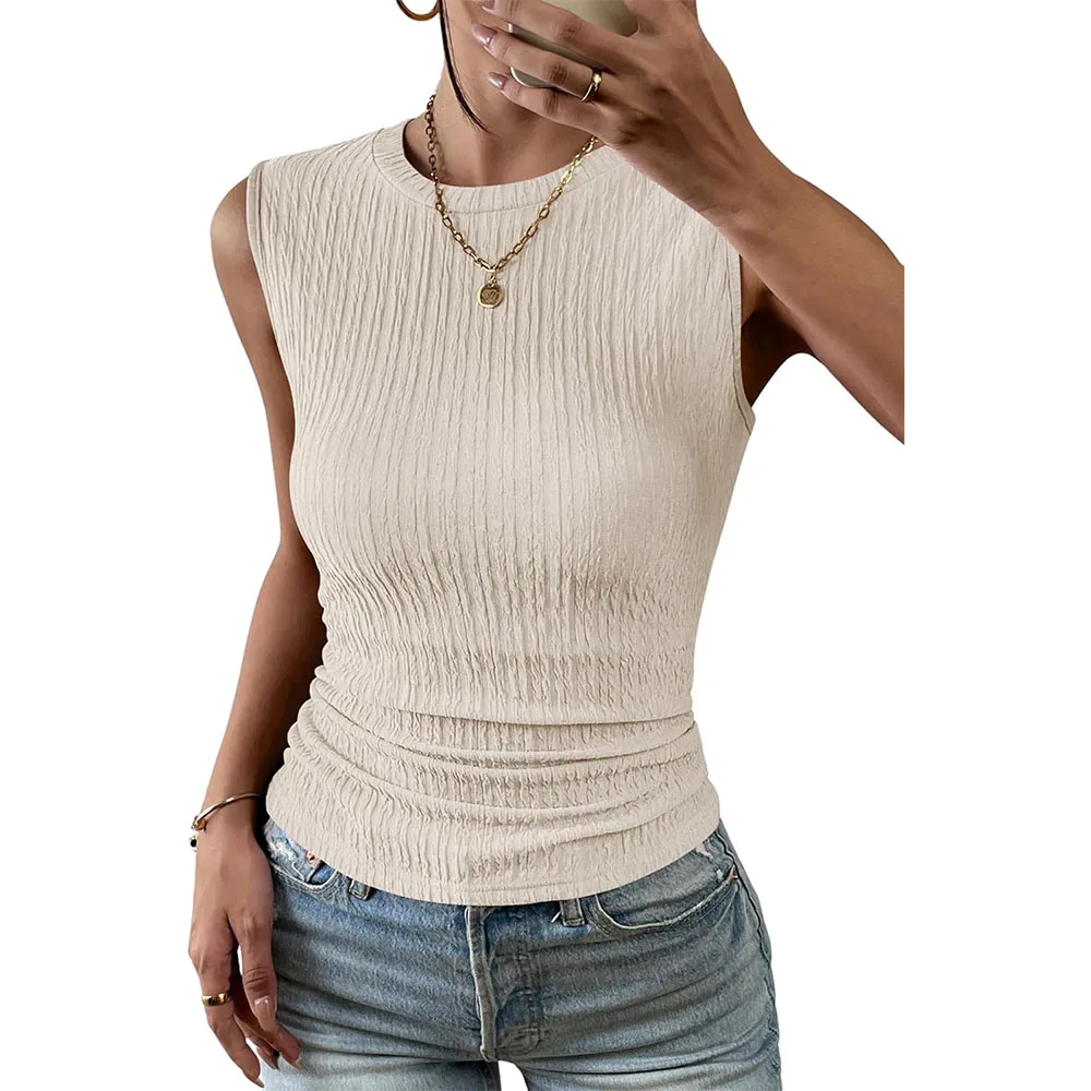 Women\'s High Neck Tank Top 2024 Summer Casual Ribbed Knit Slim Fitted Basic Textured Sleeveless Shirts