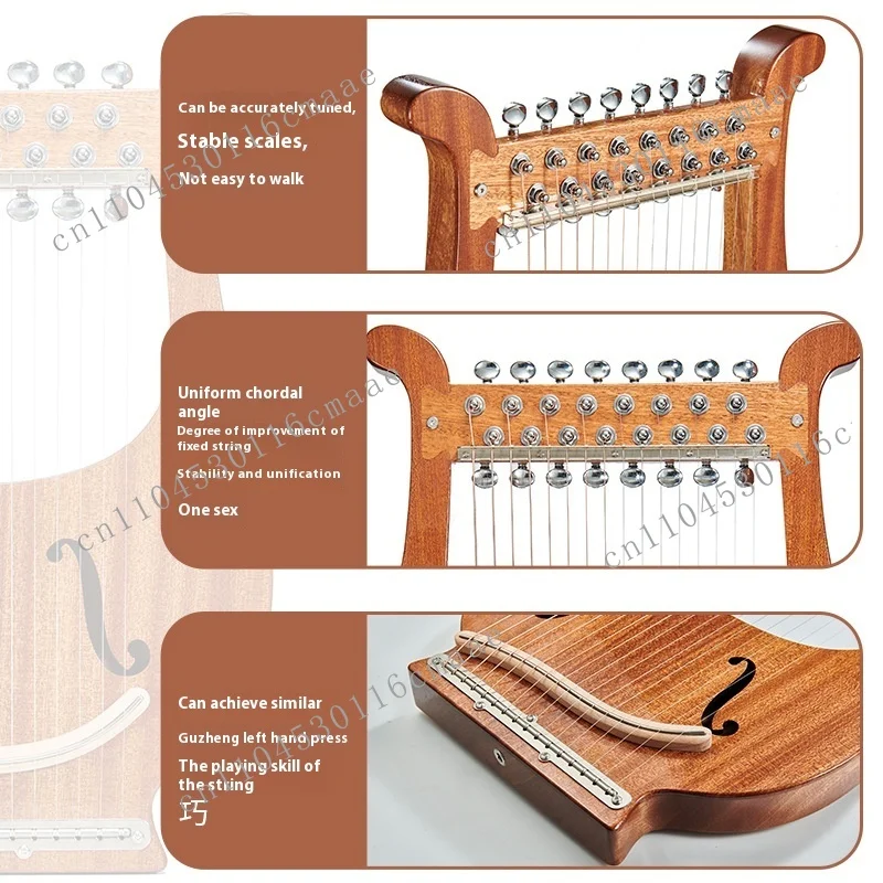 Portable 21-String Lyre Small Harp Handmade Musical Instrument for Beginners Rosewood Material Easy to Learn with Bag Included