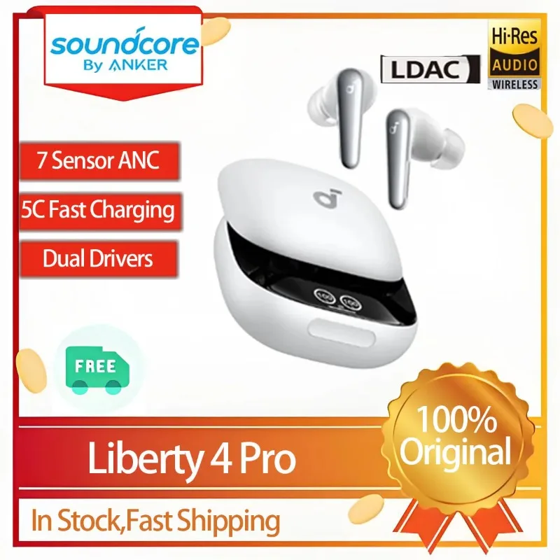

Soundcore Original Liberty 4 Pro Adjust ANC Level with Touch Bar Bluetooth 5.3 TWS Earphones 6-Mics Clear Calls IPX5 Headphones