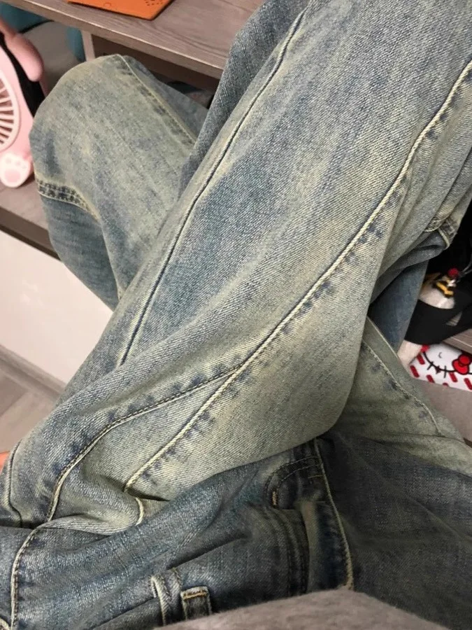 

Retro Distressed Wide Leg Jeans Women Loose Straight Casual High Waist Long Pants Faded Effect Big Size Spring Autumn New