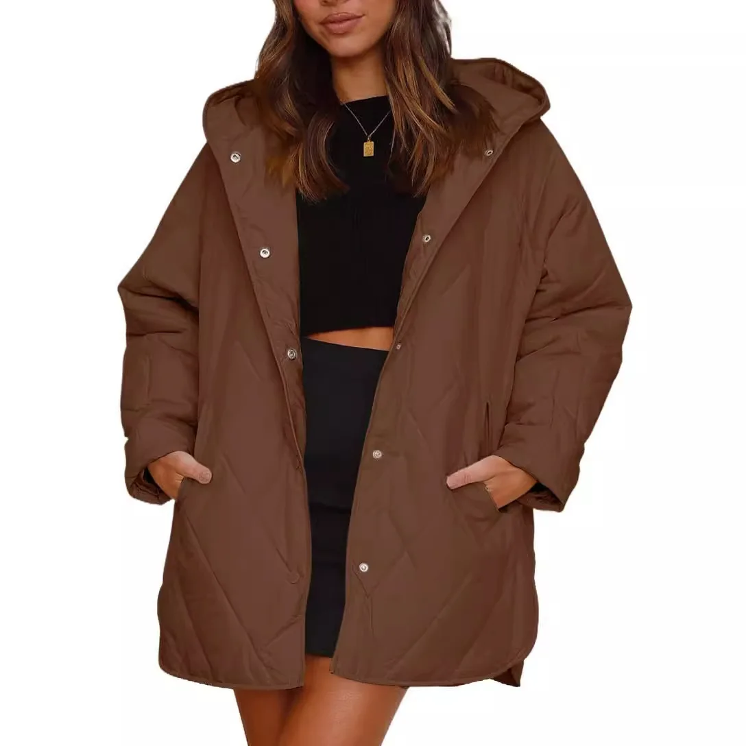 Women's Winter Jacket Casual Rhombus Quilted Hooded Lightweight Jacket Women