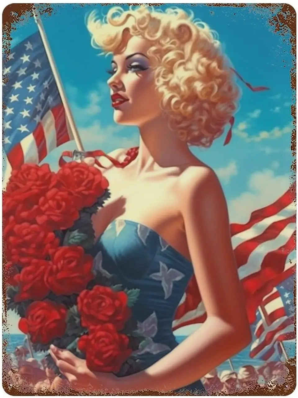 Pin Up Girl Poster Sign Metal Tin Sign American Pin Up Girl with Sexy Ass Woman Kitchen Decor Sign 16x12 No Rust Holiday Gi sign