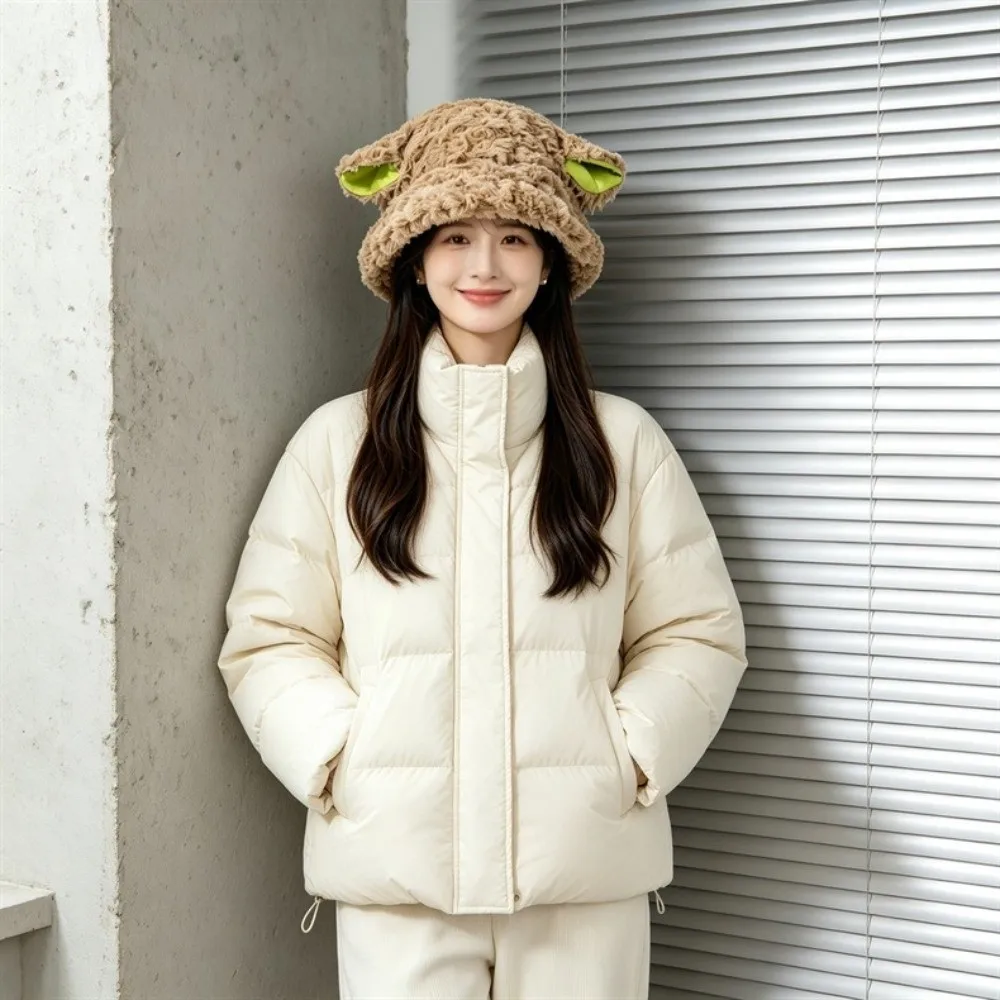Cute Bucket Hat Fluffy Soft Sheep Fisherman Hat Warm Fuzzy Lamb Ear Hat Winter