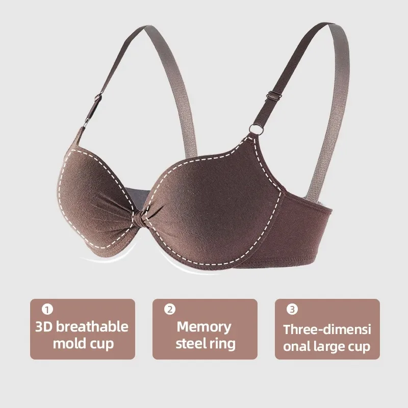 Bras Sexy Women Cotton Gathered Bra Deep V Underwire Ladied Brassiere Push Up Lingerie Solid Bras Backless Intimate Underwear