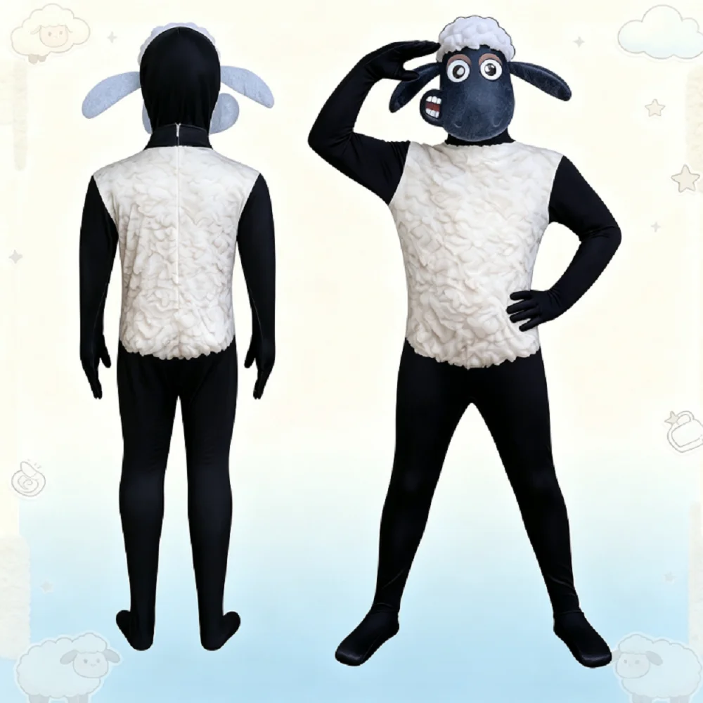 Divertido Disfraz de Cosplay de Monstruo de Granja de Ovejas Shaun, Suave y Elástico, de Una Pieza con Capucha, para Combinar en Familia en Halloween y Comic Con