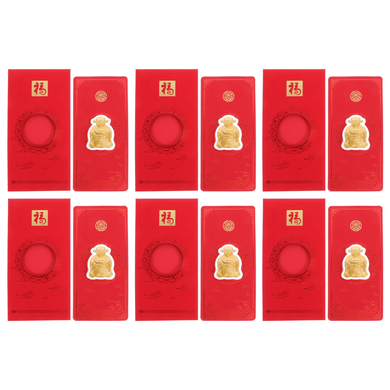 Sobres rojos de Año Nuevo Chino, paquetes rojos de mano de obra fina, paquetes de ceremonia, bolsa de dinero de la suerte, paquete de dinero, 6 uds.