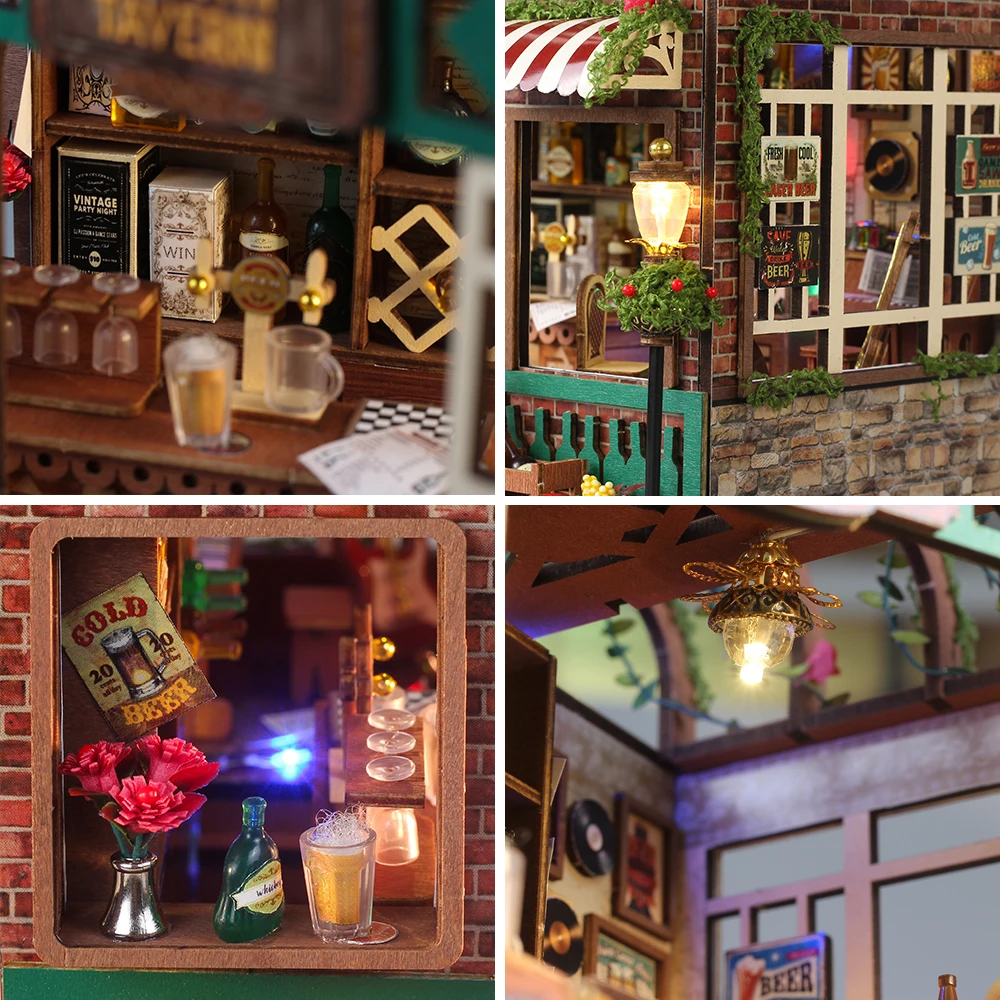 Bricolage maisons de poupée en bois Figurines Miniatures maison de poupée assemblé bâtiment avec lumière pour amis cadeaux de noël décor à la maison artisanat