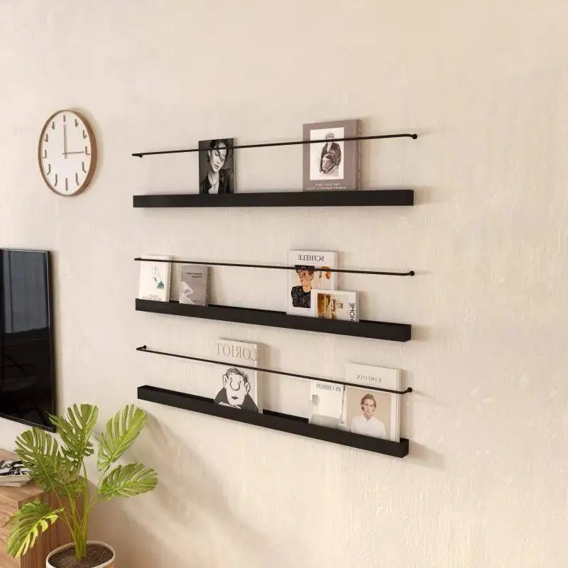 Scandinavian Metal Wall Shelf Minimalist Floating Storage Rack for Living Room Magazines Display