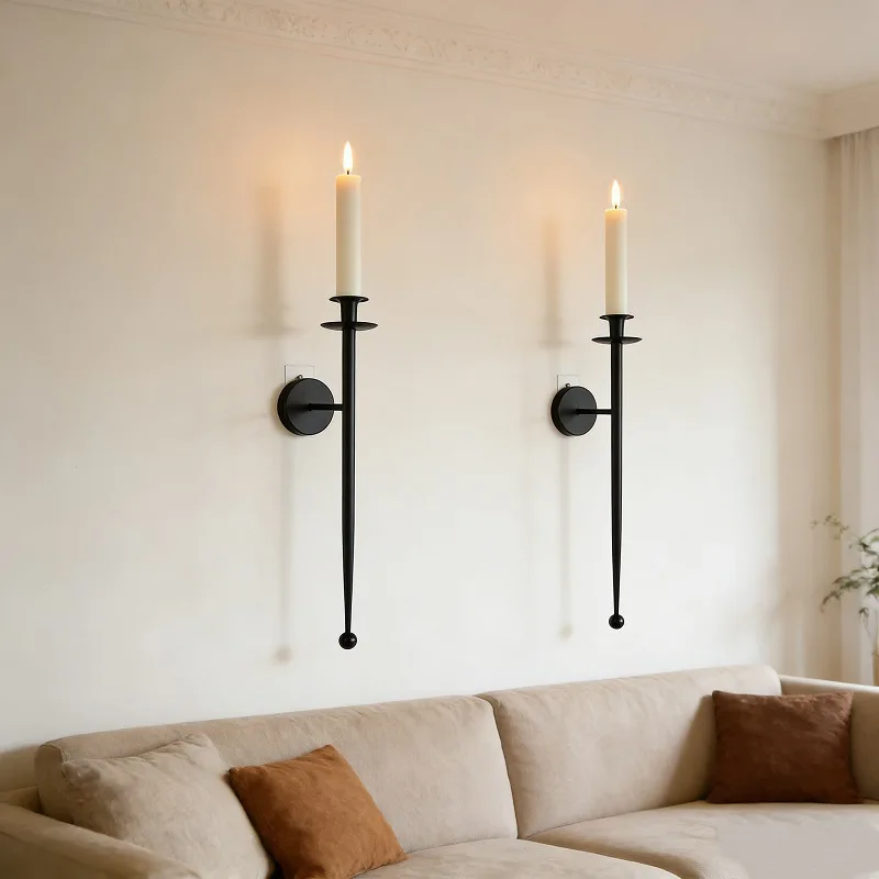 

Yjq simple black candle holder home bed and breakfast wall decoration wrought iron long pole candle holder