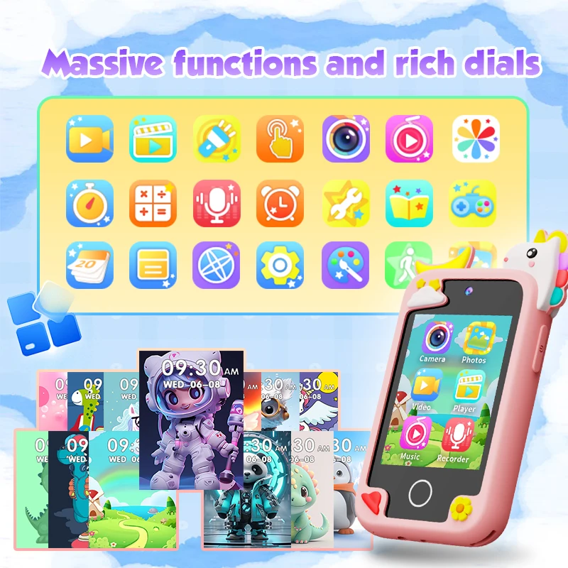 Mini Kids Smart Phone 8GB Unicorn Toy Phone Selfie Camera Music MP3 Player Toys Habit Tracking Educational Tools Children Gifts