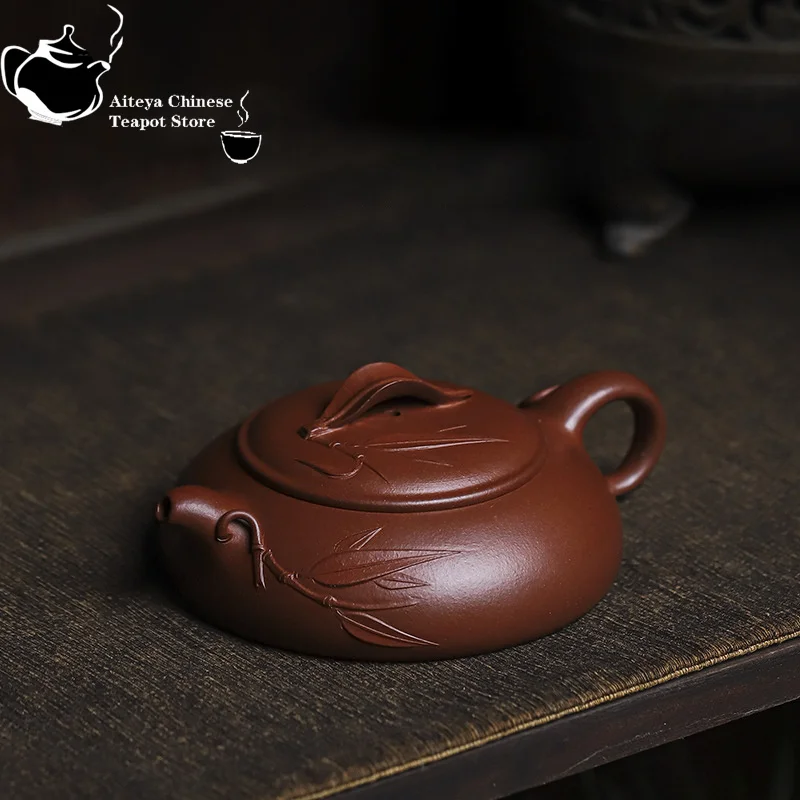 Yixing handmade purple clay teapot, raw ore, red skin, dragon mud, jade bamboo teapot, household tea set, Chinese teapot 140ml