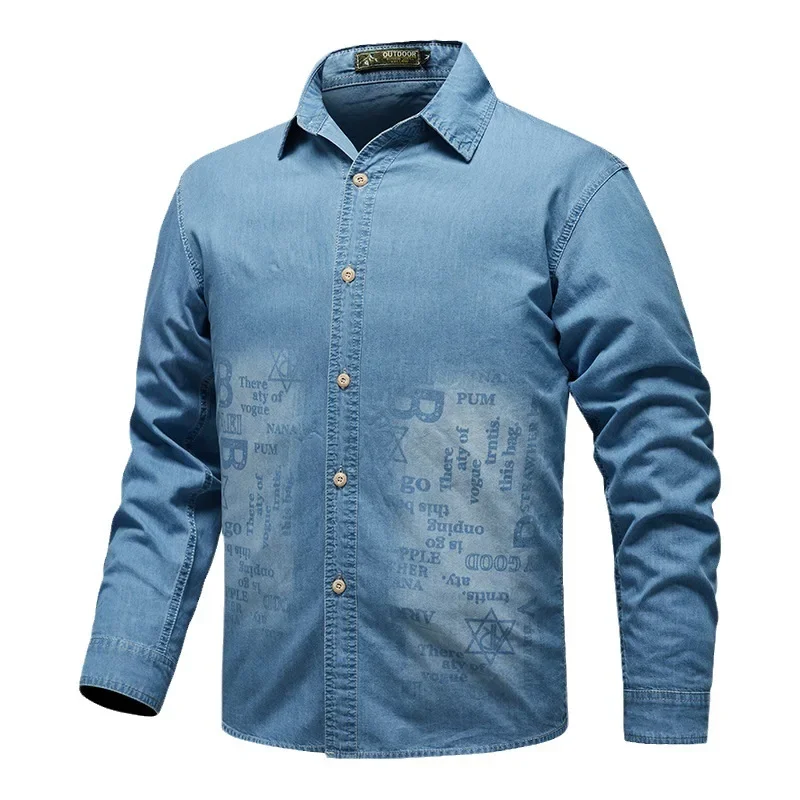 

Men's Long Sleeved Pure Cotton Casual Solid Color Shirt Safari Shirt Denim Shirt Denim Jacket Oversized T-shirt for Men