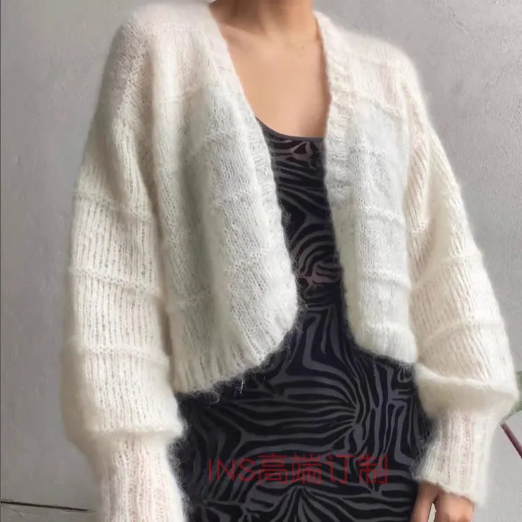 Mingyuan style early spring new milk white mohair sweater lazy loose versatile soft glutinous cardigan mesh red knitted sweater