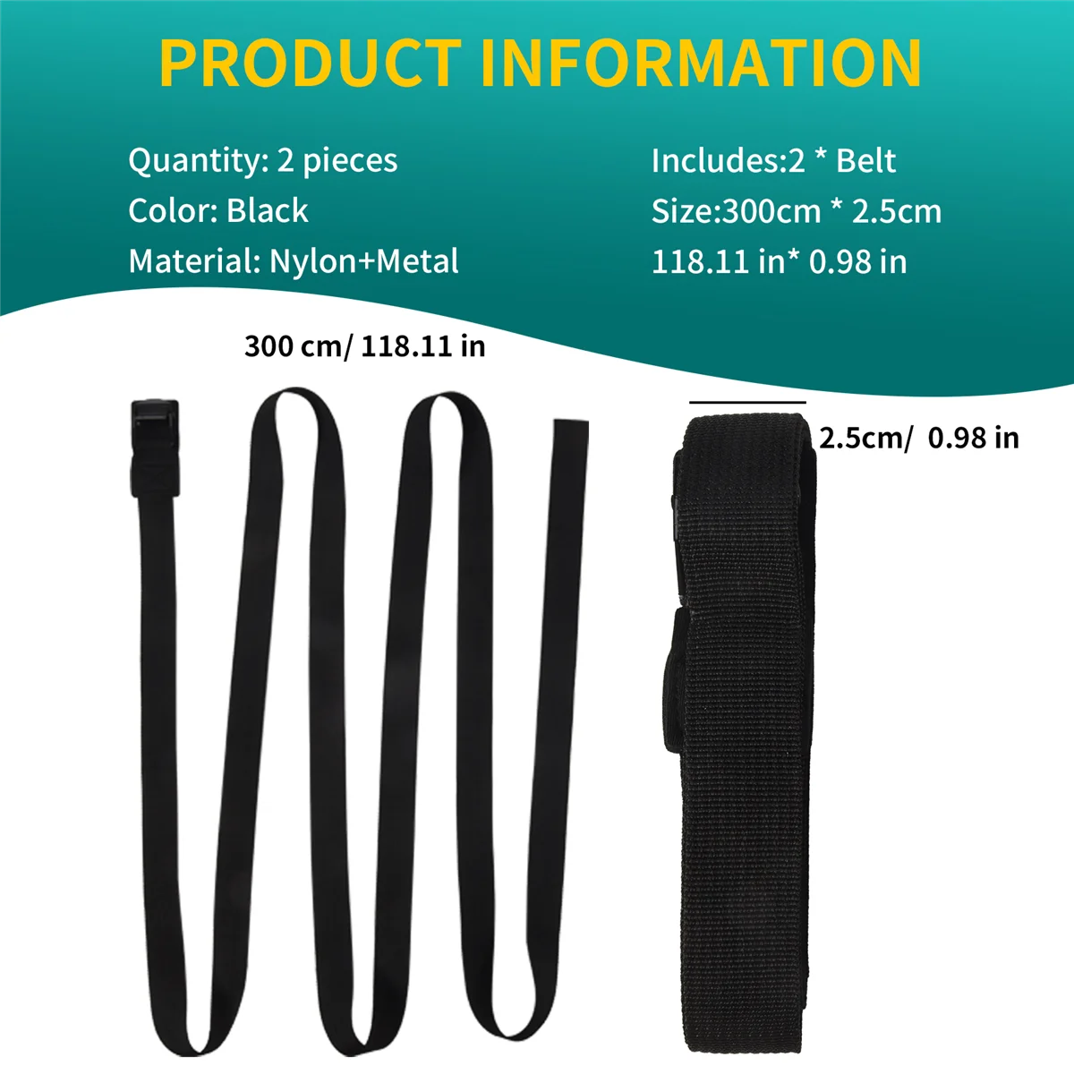 A50U 2Pcs Outdoor Lashing Tie Strap Surfboard Kayak Roof Rack Cam Buckle Rope Tie Down Top Rack Belt for Car Bicycle Strap