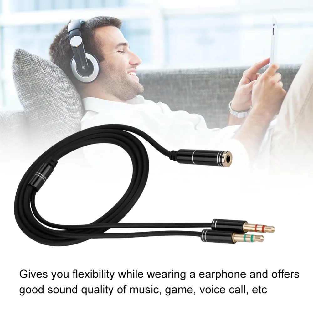 Durable 3.5mm Headphone Splitter 100CM Volume Control Audio Extension Cable Low Loss Mic Earphone Adapter Gaming Computer