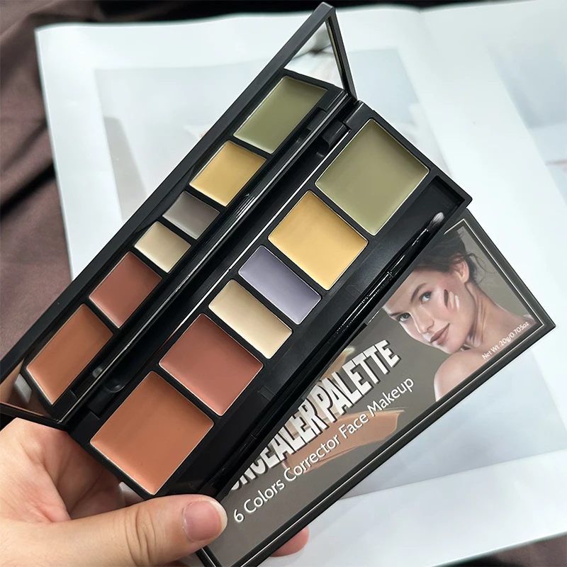 6색 매트 호스 컨실러 팔레트, 다크서클을 커버할 수 있는 얼굴 복구 영양 파운데이션 파티 데일리 스테이지용