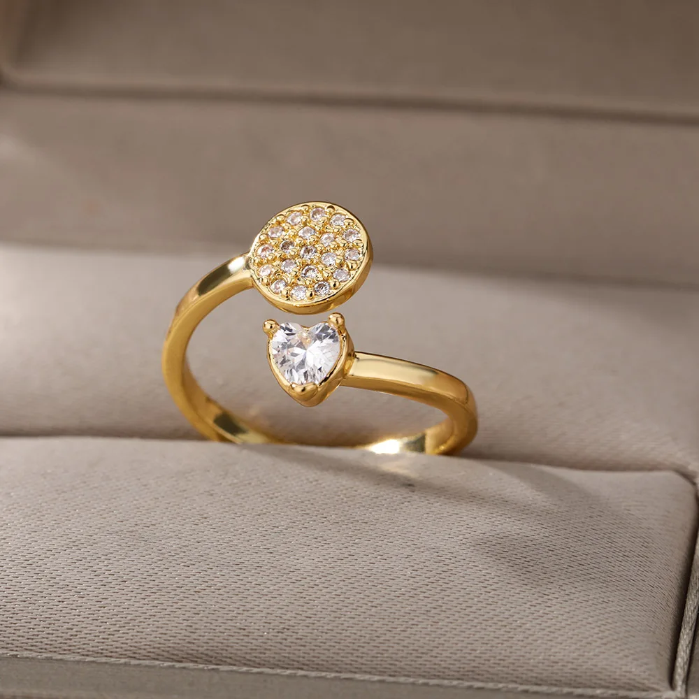 Anelli a doppio cuore lisci per donna Anello in acciaio inossidabile con zirconi a forma di cuore Anello da dito regolabile Gioielli di Natale Regalo di nozze