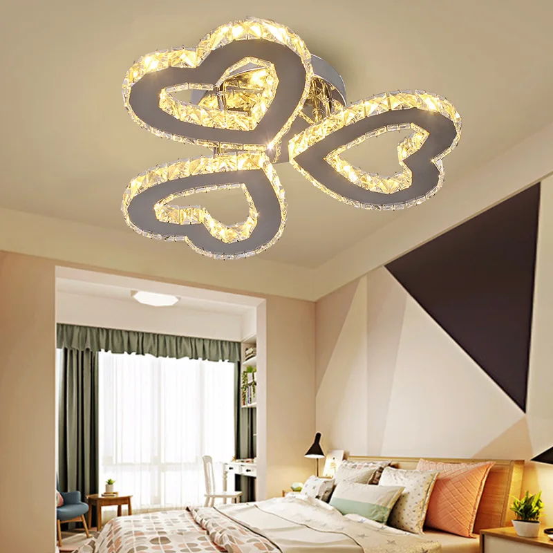 Modern simple bedroom dining / living room 35W 3*heart shape Crystal LED ceiling lamp light