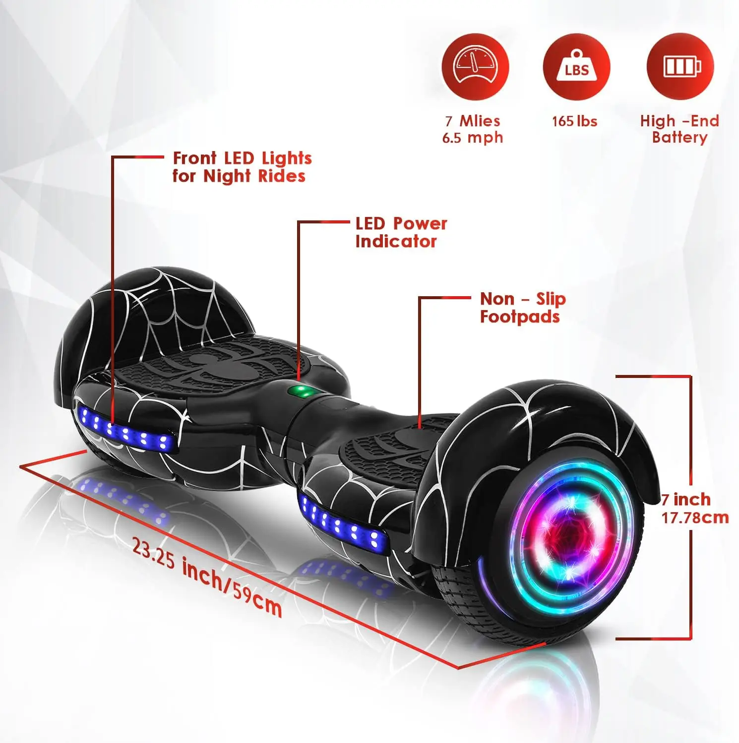 Hoverboard for Kids Ages 6-12, with Bluetooth Speaker and LED Lights 6.5