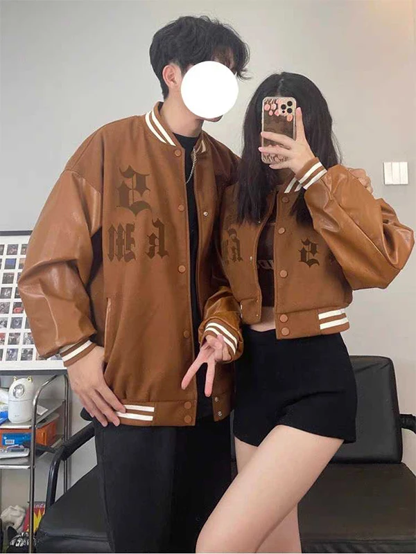

Retro American Sle Loose Fit Baseball Jaet for Couples Autumn New Arrival Hiphop Versatile Outerwear ex Polyester Fabric