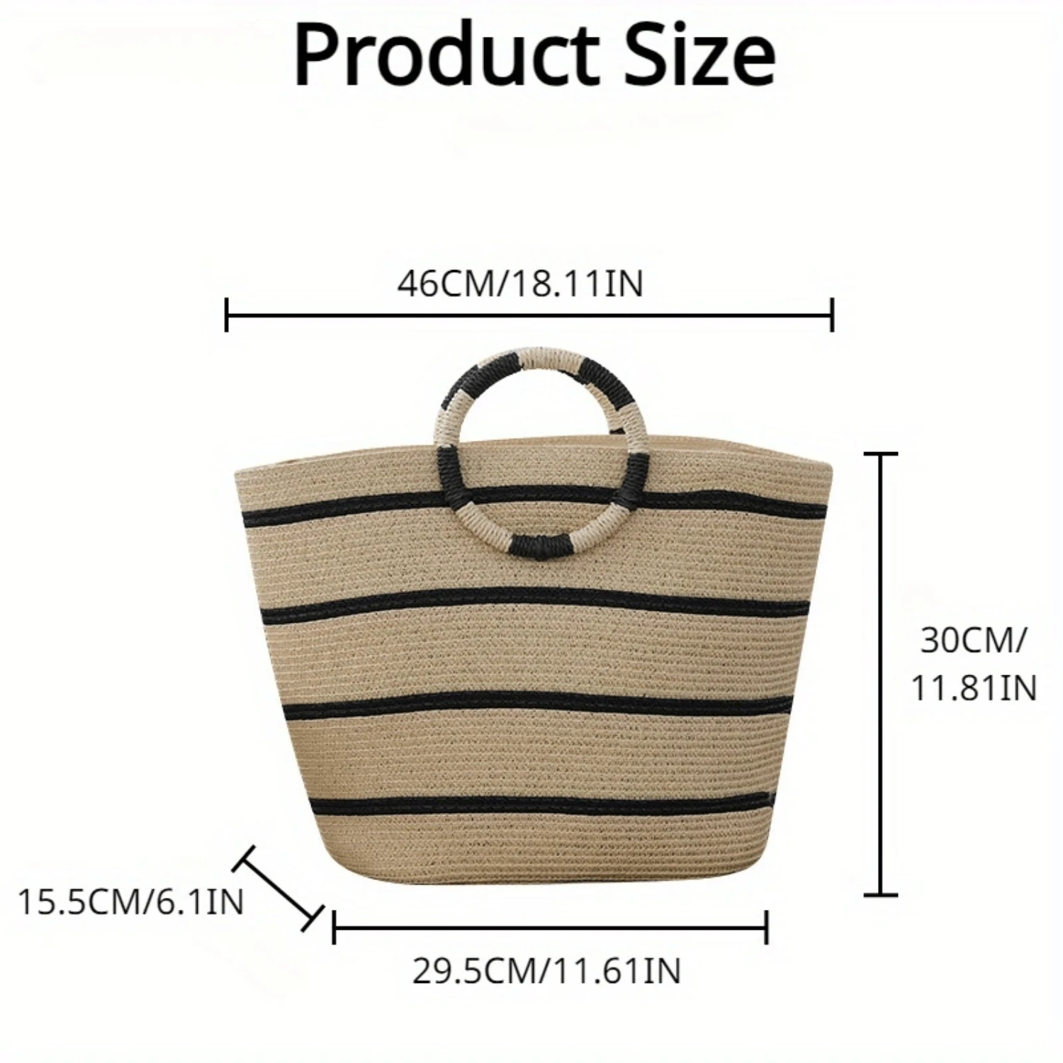 "Large Capacity Straw Tote Bag for Women, Handwoven Beach Vacation Bag, Simple Style Rattan Packaging"