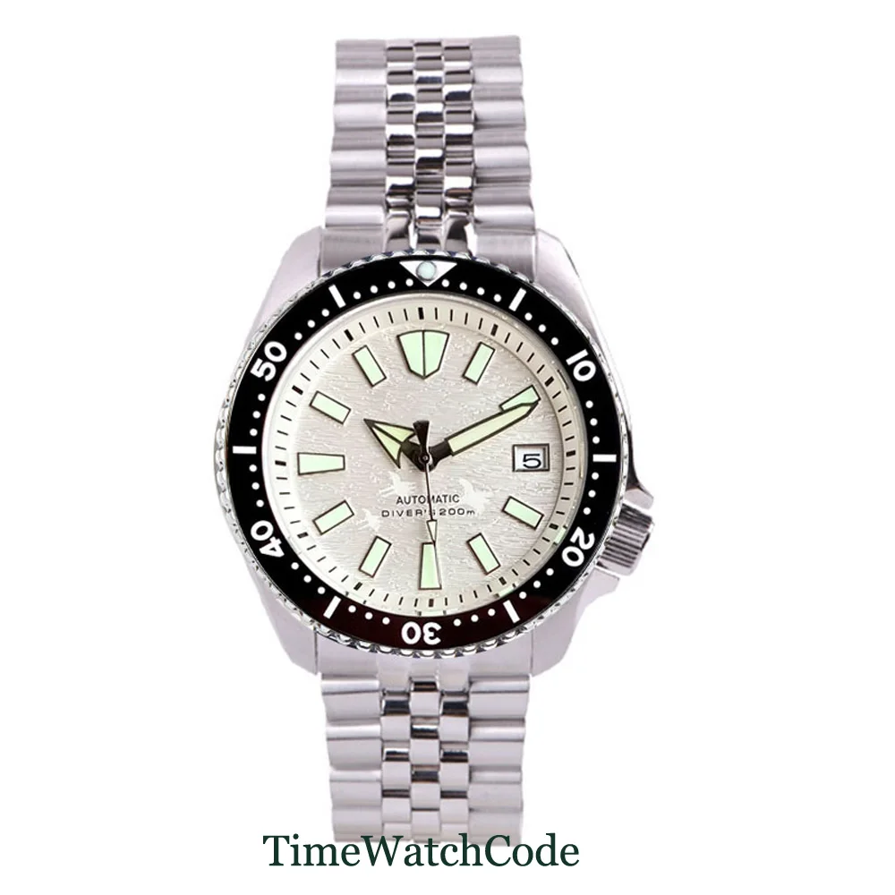 Tandorio Diving Automatic Watch for Men White Dial Auto Date NH35 Movement Sapphire Crystal 200m Waterproof 41mm