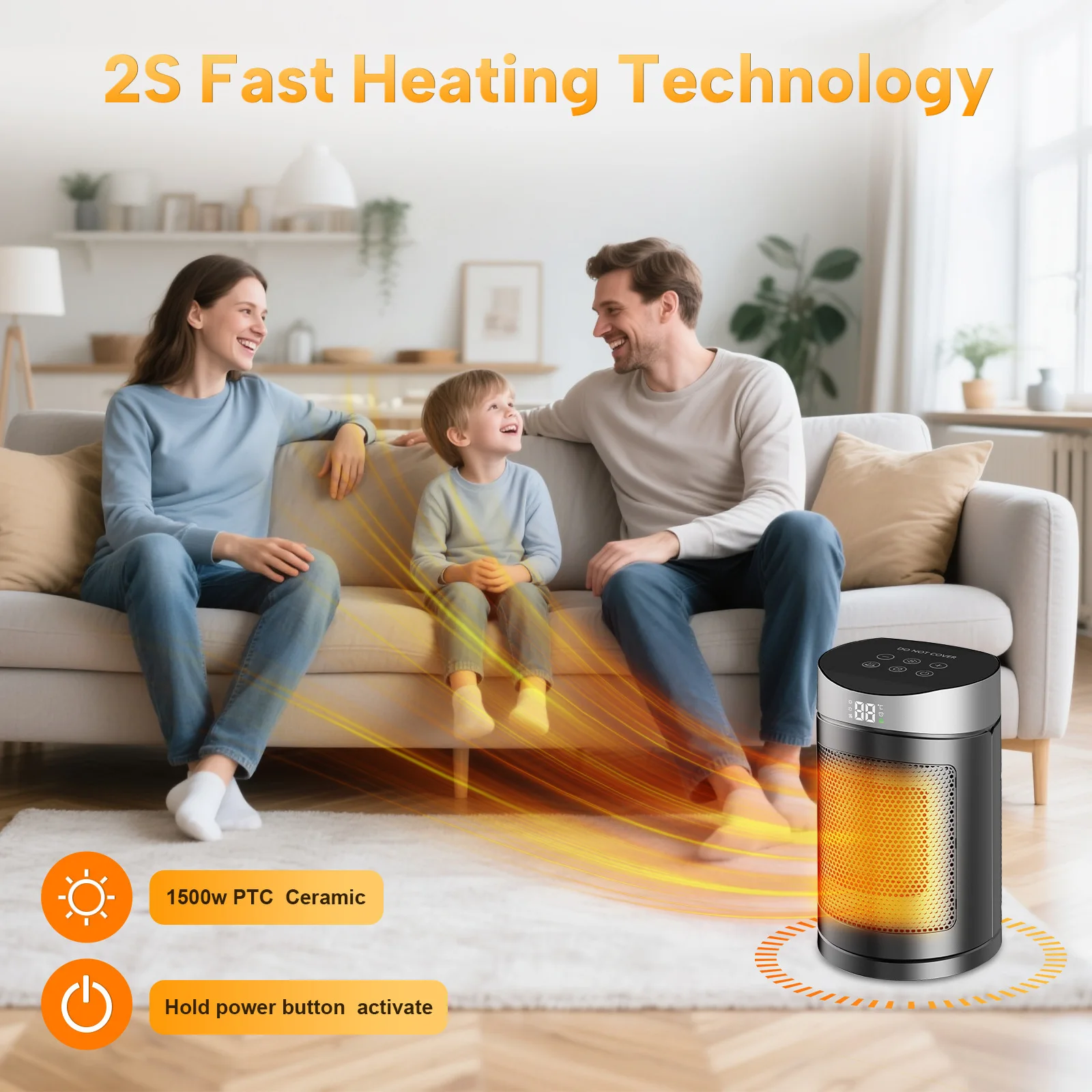 Intelligent remote control heater desktop small touch digital display electric heater home office fast heat heater