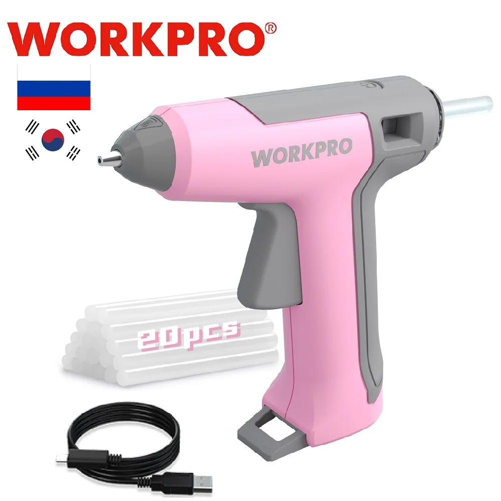 WORKPRO 3.6V Cordless Hot Glue Gun Household Mini Guns Electric Heat Temperature Tool With 20pcs Glue Sticks DIY Repair Tool