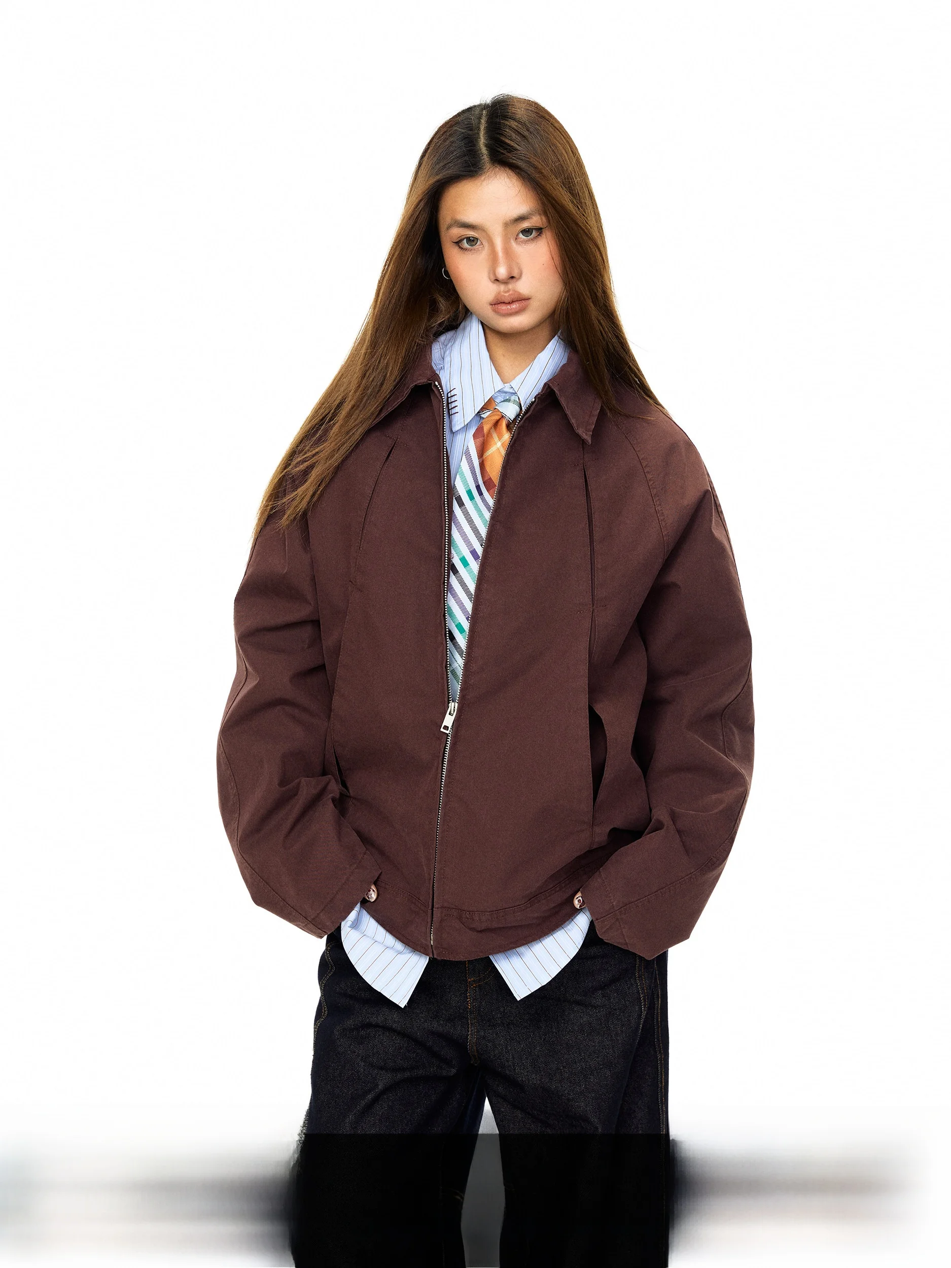 

Blabb Casual Loose Women's Jaet Collar Deconstructed Arc Line American Trendy Brand Design Spring Autumn Faionable Top