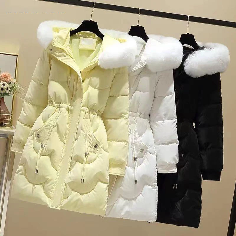 

Cotton Coats Women New Winter Korean Hooded Big Fur Collar Parkas Thicken Coat Mid-Length Windproof Warm Jackets Women's Tops