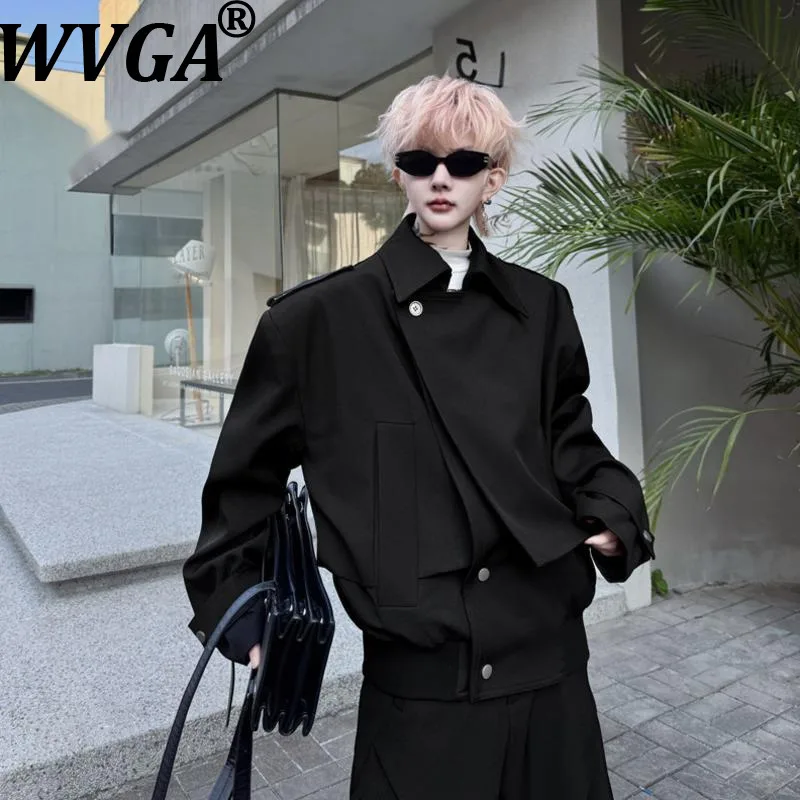 WVGA Spring Autumn New Men Tide Solid Color Lapel Epaulet Double Placket Trendy Long Sleeve Jacket Niche Chic Casual Coat W18595