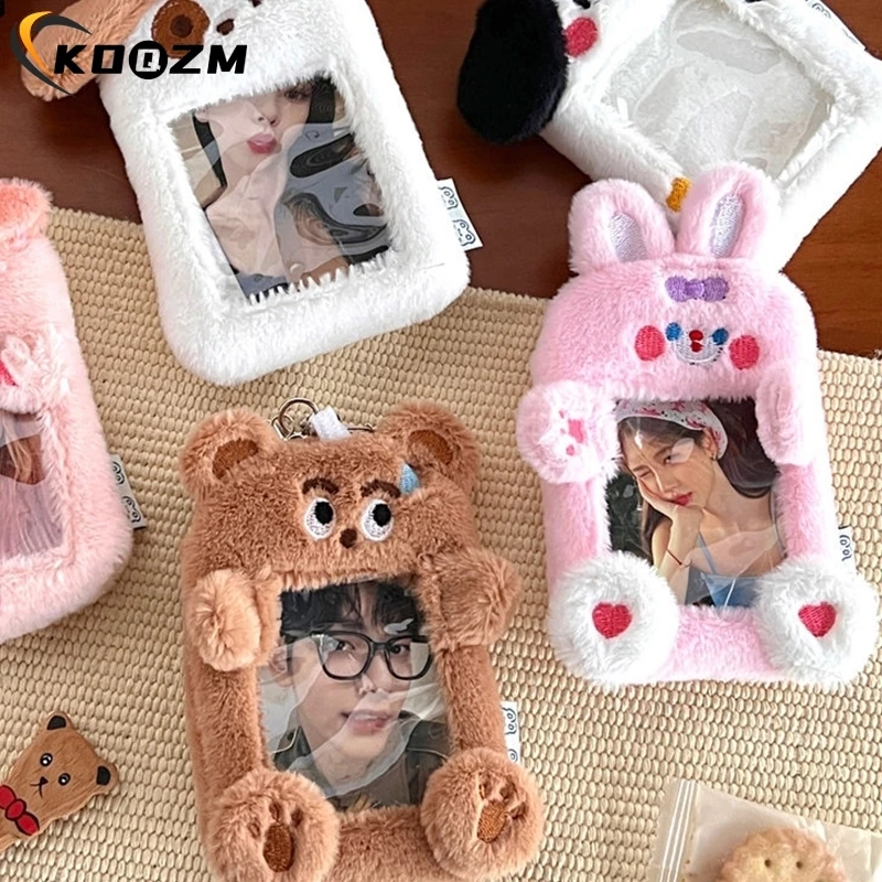 Kawaii Little Rabbit Plush Photocard Holder Plush Credit ID Bank Card Keychains Bus Cards Protective Case Picture Photo Sleeves