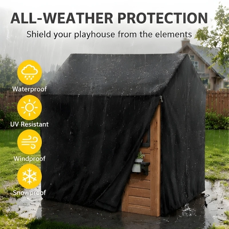 Yard Toy House Cover with Front Access Panel and Lower Cord, Full Cover for Outdoor Kids House During Storage C7AC