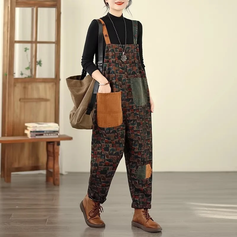 Salopette di jeans da donna di grandi dimensioni - Tuta dimagrante stampata alla moda, abbigliamento casual per tutte le stagioni W1936