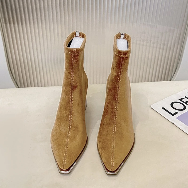 Winter Women Thick Heel Ankle Boots Fashion Pointed Toe Mordern Short Booties Street Style Party Stripper Female Shoes