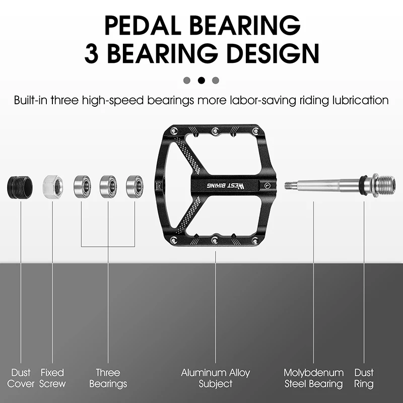 WEST BIKING Bicycle 3 Bearing Aluminum Alloy Pedals Lightweight Widen Anti-Slip MTB Road Bike Pedal Universal Bicycle Parts