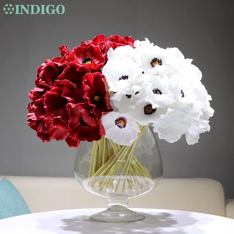 INDIGO-PU Anemone Bouquet Table Decoration, Artificial Flower for Wedding, Orange Floral for Table, Party Display, 35cm, 10PCS