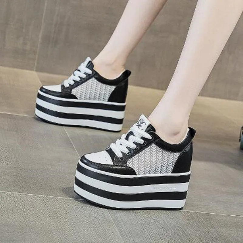 

New 2026 Synthetic Genuine Leather Platform Wedge Flats Summer Autumn Boots Ankle Women High Brand 12cm Fashion High Heels Shoes