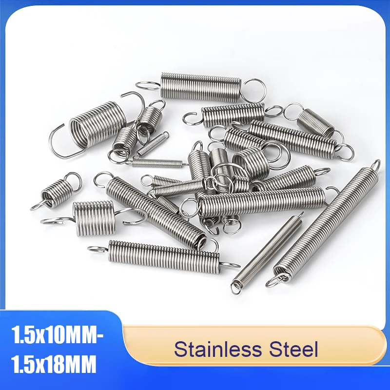

Wire Diameter 1.5x10/12/15/16/18mm Stainless Steel Open-Hook Cylindrical Helical Rebound Tension Spring Wire, Length 30-335mm