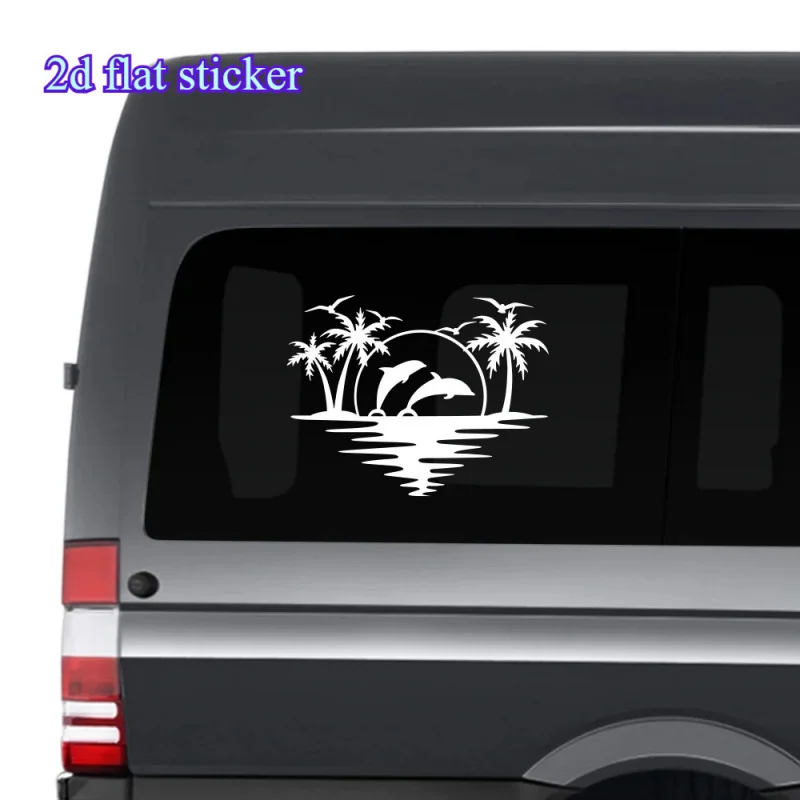 

2DFlat Stickers，ApplicableSUV、Rv、Camper、Truck - Tropical Beach Scenery with Palm Trees and Waves Pattern