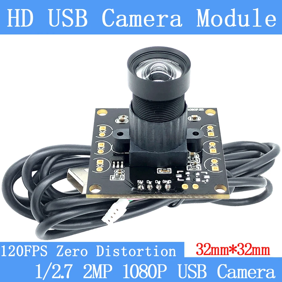 Câmera industrial de distorção zero HD 2MP 1920*1080P OTG UVC 60FPS 120FPS MJPEG Módulo de câmera USB para Android Linux Windows