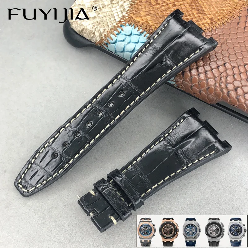 FUYIJIA Luxury Custom A-udemarsP-iguet Watch Band 28MM 30MM Calibrator Alligator Strap Genuine Leather Belt Crocodile Watchbands