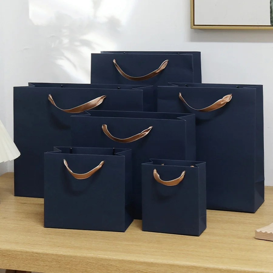 3pcs gift packaging bags retro navy paper bags fashionable business handbags clothing stores jewelry stores gift bags