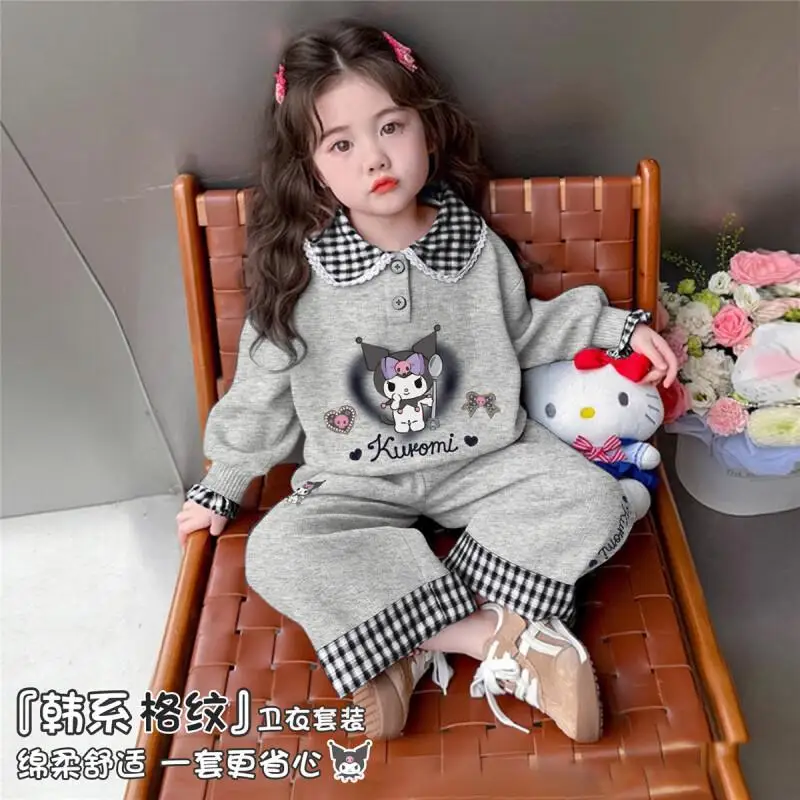 

Sanrio Hello Kitty Two Piece Set Cotton Girls Spring Casual Wear New 2026 Korean Style Plaid Peter Pan Collar Sweet Fashionable