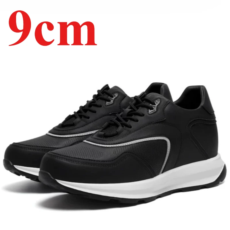 Outdoor Height Increasing Shoes for Men's 9cm Elevator Breathable Thick Soles Sports Board Shoe Genuine Leather Casual Sneakers