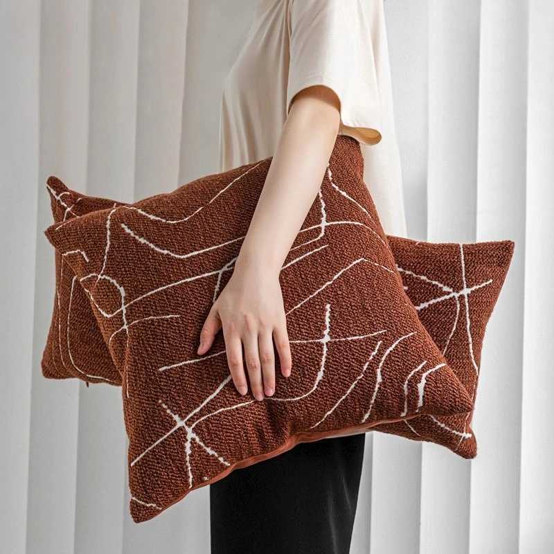 

Modern High-end Textured Jacquard Cushion Cover Caramel Brown Coarse Woolen Pillow Covers Decorative Luxury Home Decor