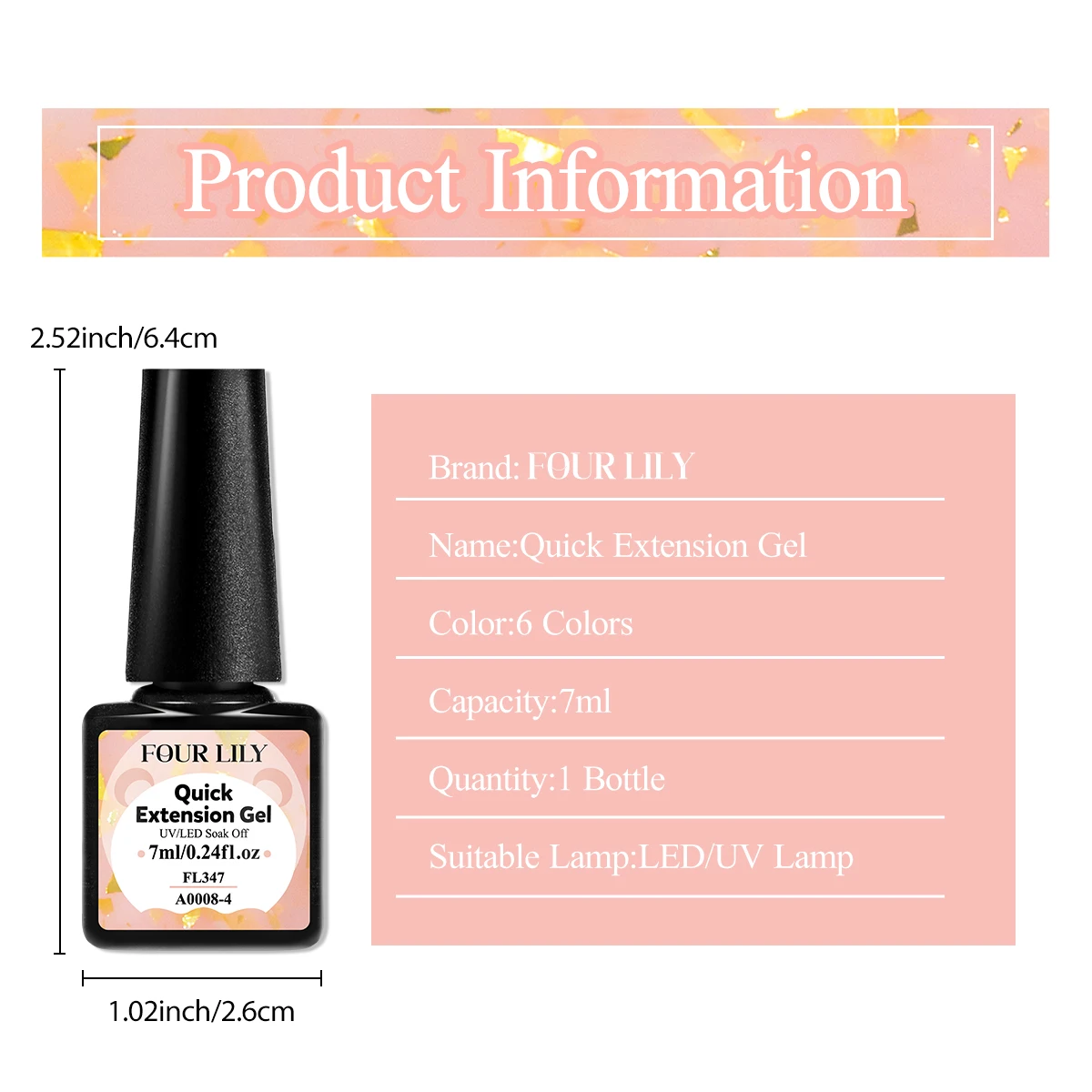 Vernis à ongles Gel à Extension rapide, 6 couleurs, paillettes, feuilles d'or rose, effet Vernis, Semi-Permanent, UV LED, Gel dur pour Nail Art, 7ml