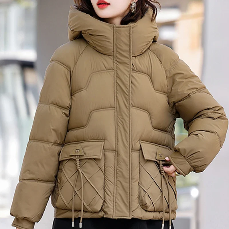 Fashion Winter Coat Female Outerwears Hooded 2024 Casual Loose Thick Warm Short Parkas Lady Jackets