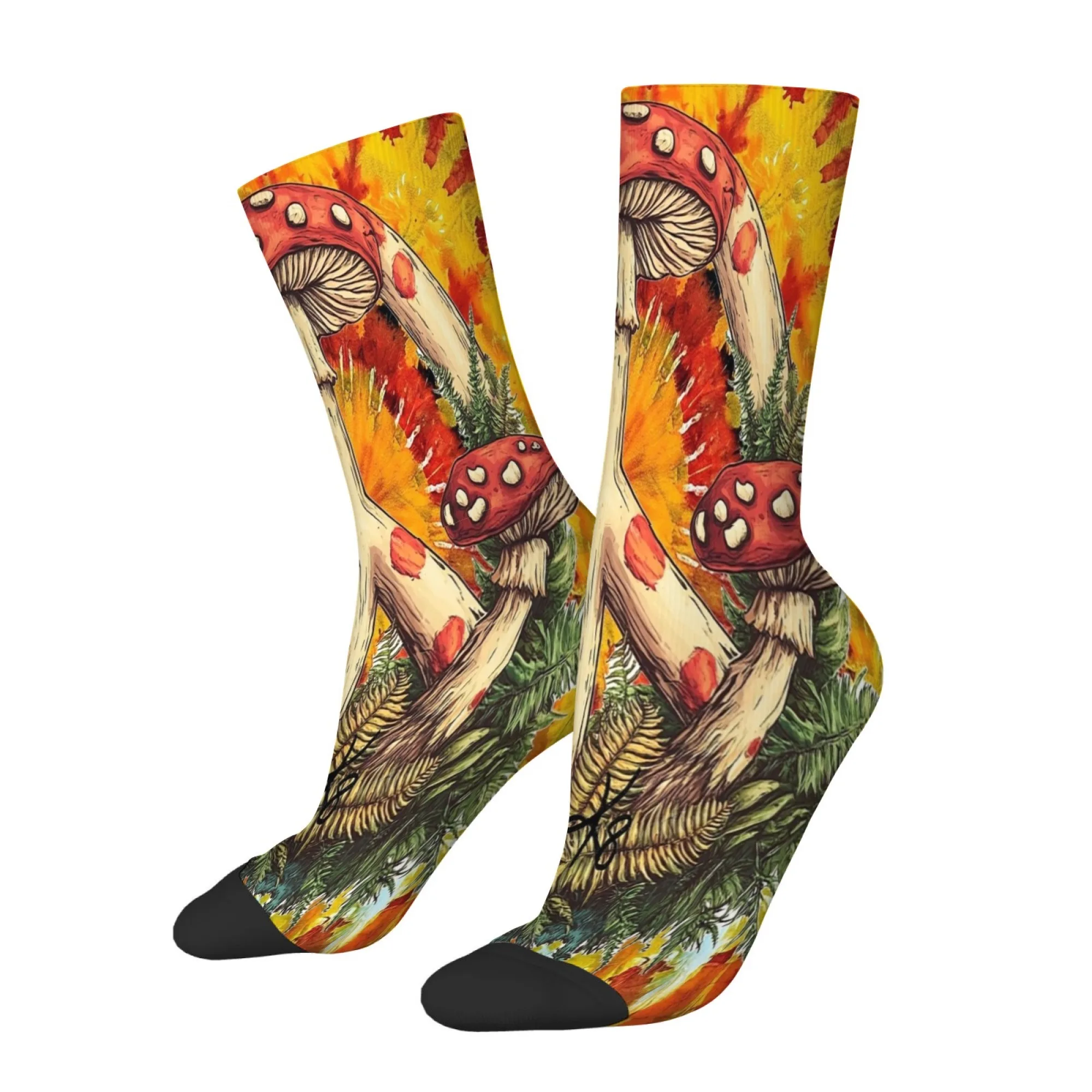 Casual Outdoors Men Socks Featuring Collage Pattern of Funny Mushrooms  Flowers Novelty Designed Perfect for All Season Gifts